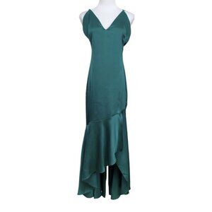 MARCIANO GREEN SATIN SLEEVELESS RUFFLE HIGH LOW EVENING FORMAL GOWN DRESS - 2